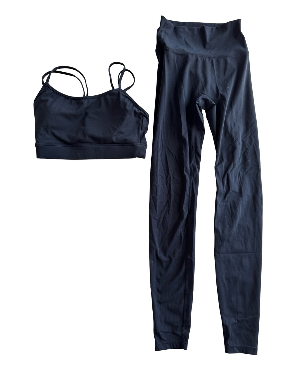 Adanola Black Strappy Sports Bra and High-Waist Leggings Set